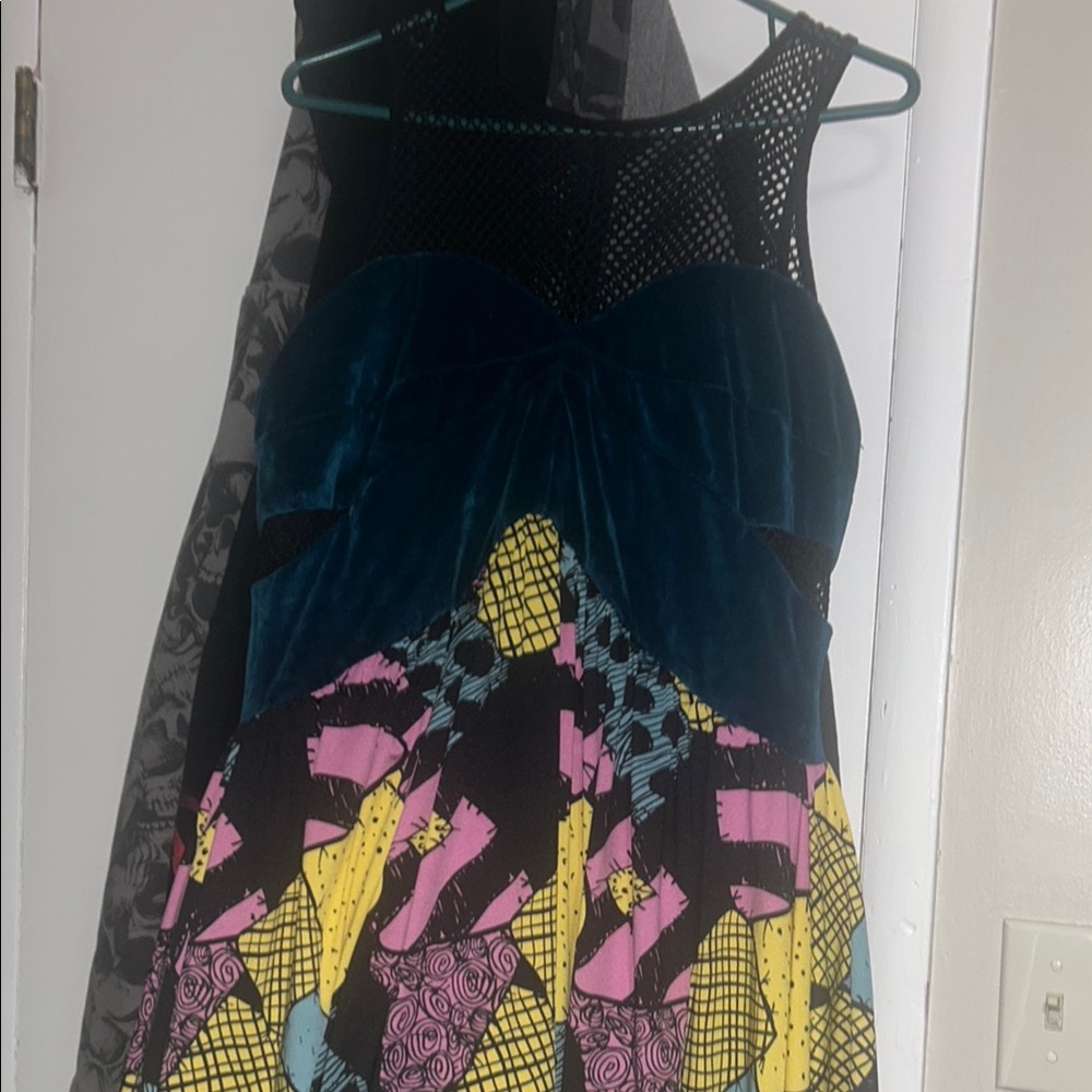 Colorful Patterned Dress with Velvet Detail